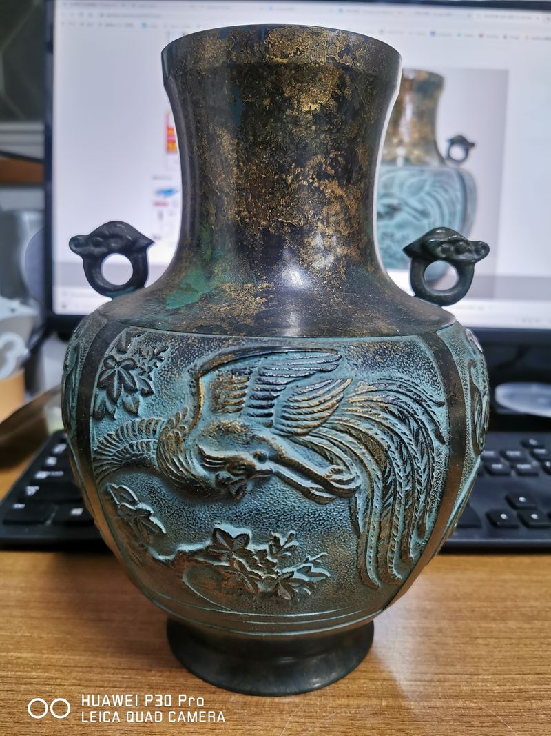 016 高岡銅器青銅 花鳥花瓶